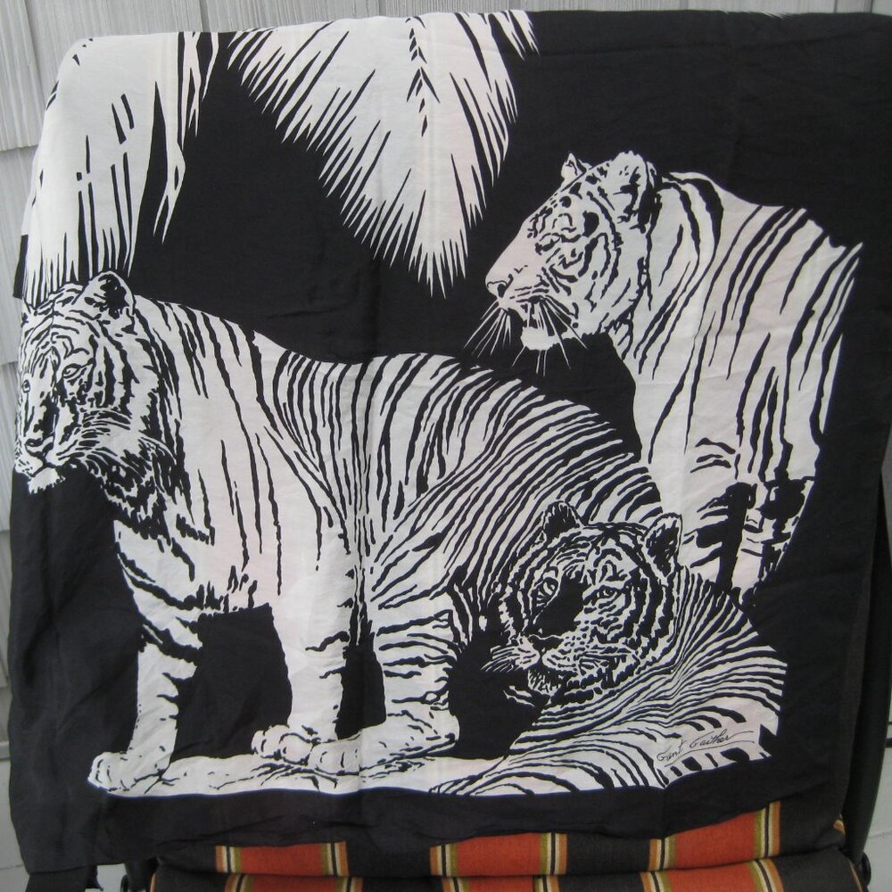 Vintage Gant Gaither Black White Abstract Tiger Scarf